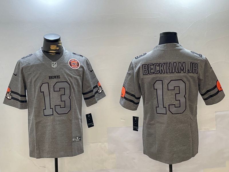 Men Cleveland Browns #13 Beckham jr Grey Throwback 2024 Nike Limited NFL Jersey style 5